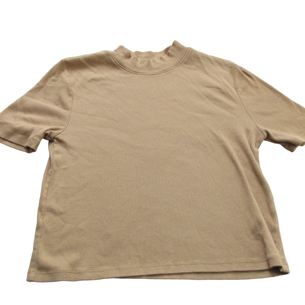 Arizona Pullover Crop Top Belly Shirt‎ Womens Size Large Brown Short Sleeve Crew